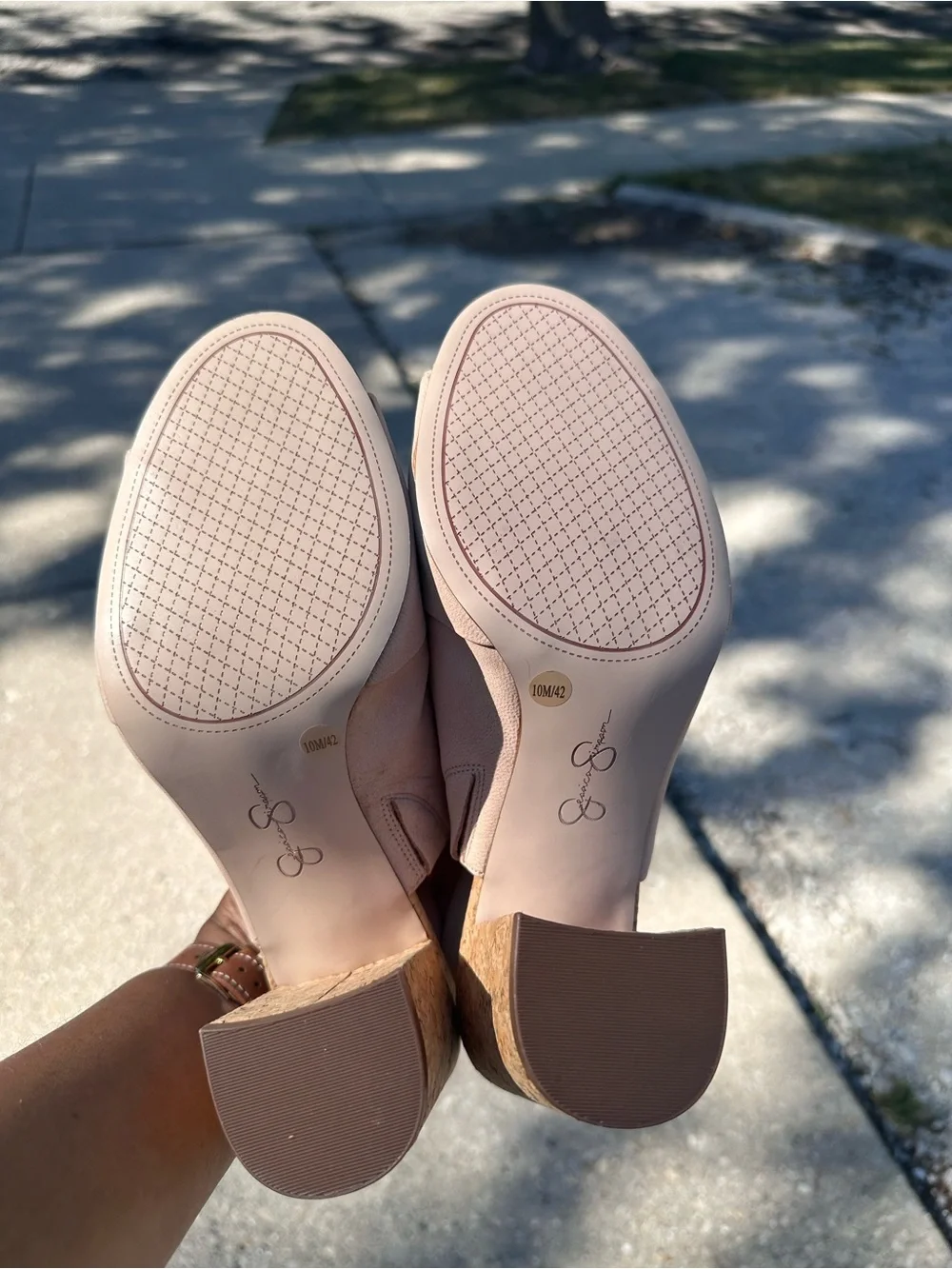 Jessica Simpson Blush Leather Cork Block Heel Slingbacks